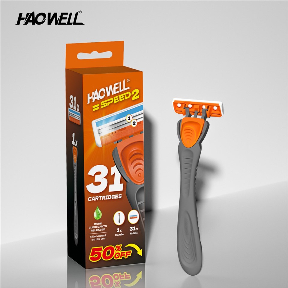 Razors For Men, 1 Handle, 2 Blade 31 Refills, Lubrastrip For A More Comfortable Shave