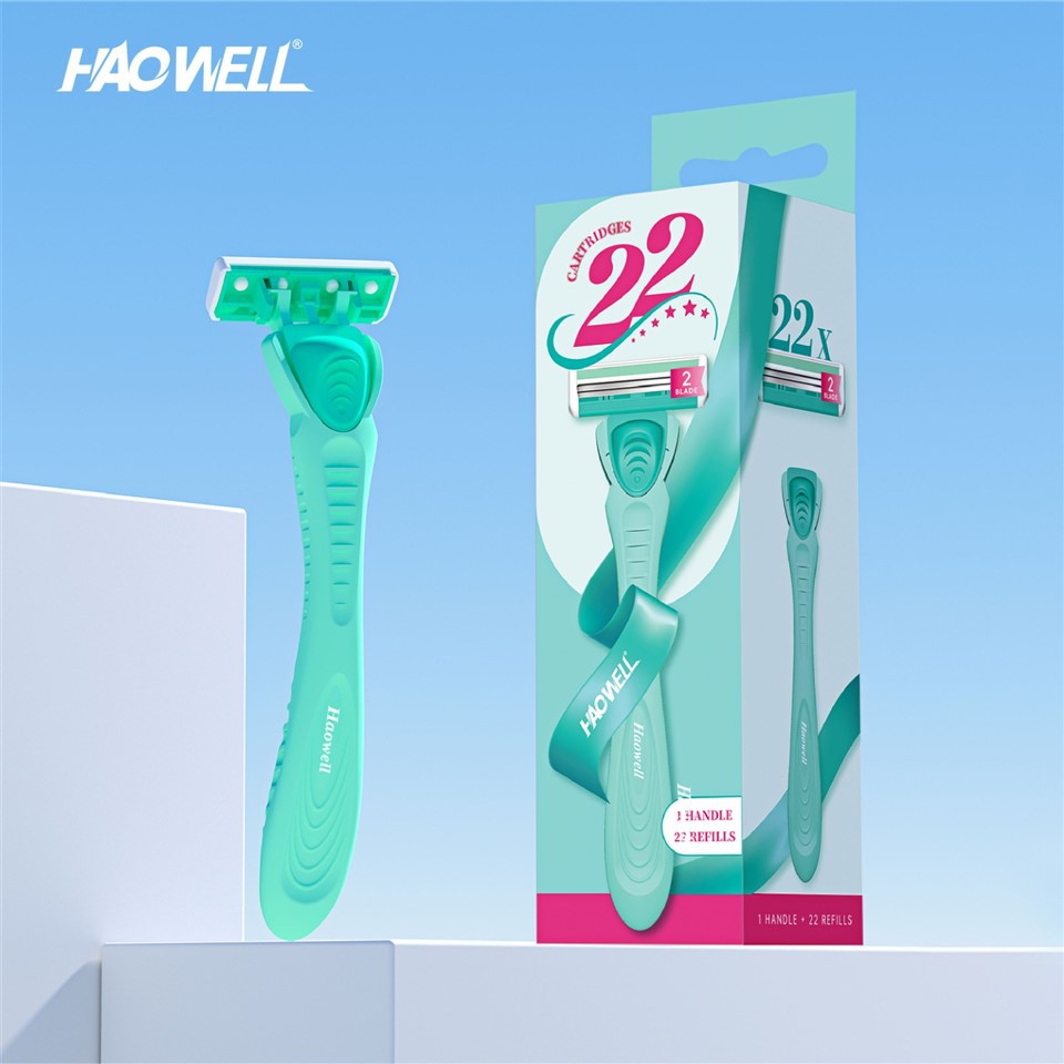 Women Disposable Razors，1 Handle 22 Refills，With Aloe Vera And Vitamin E Lubricating Strip , With 2 BladesWomen's Disposable Razors With Aloe Vera And Vitamin E Lubricating Strip，2 Blades